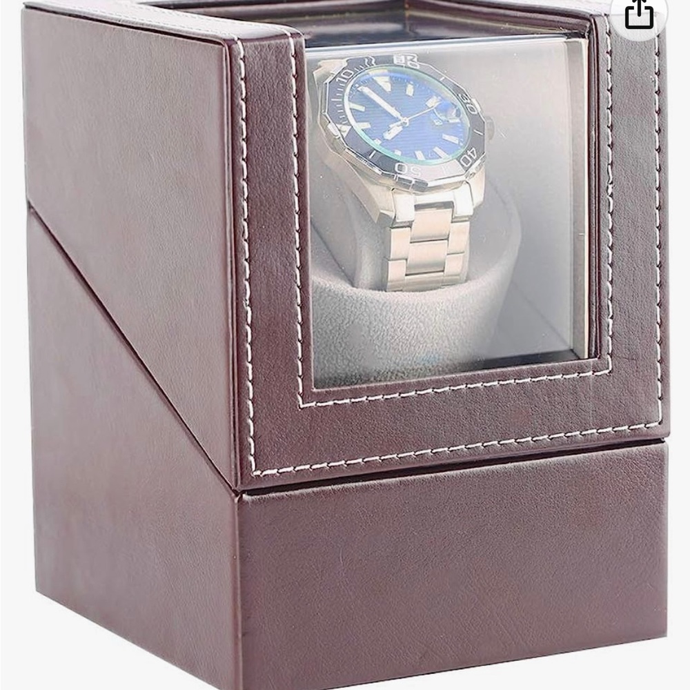 Automatic Watch Winder Box for 1 Wristwatch Waterproof Leather Winding Case